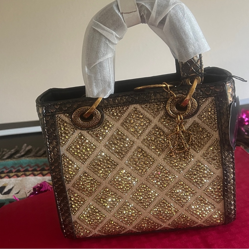 Elegant Gold and Brown Sequin Women's Handbag